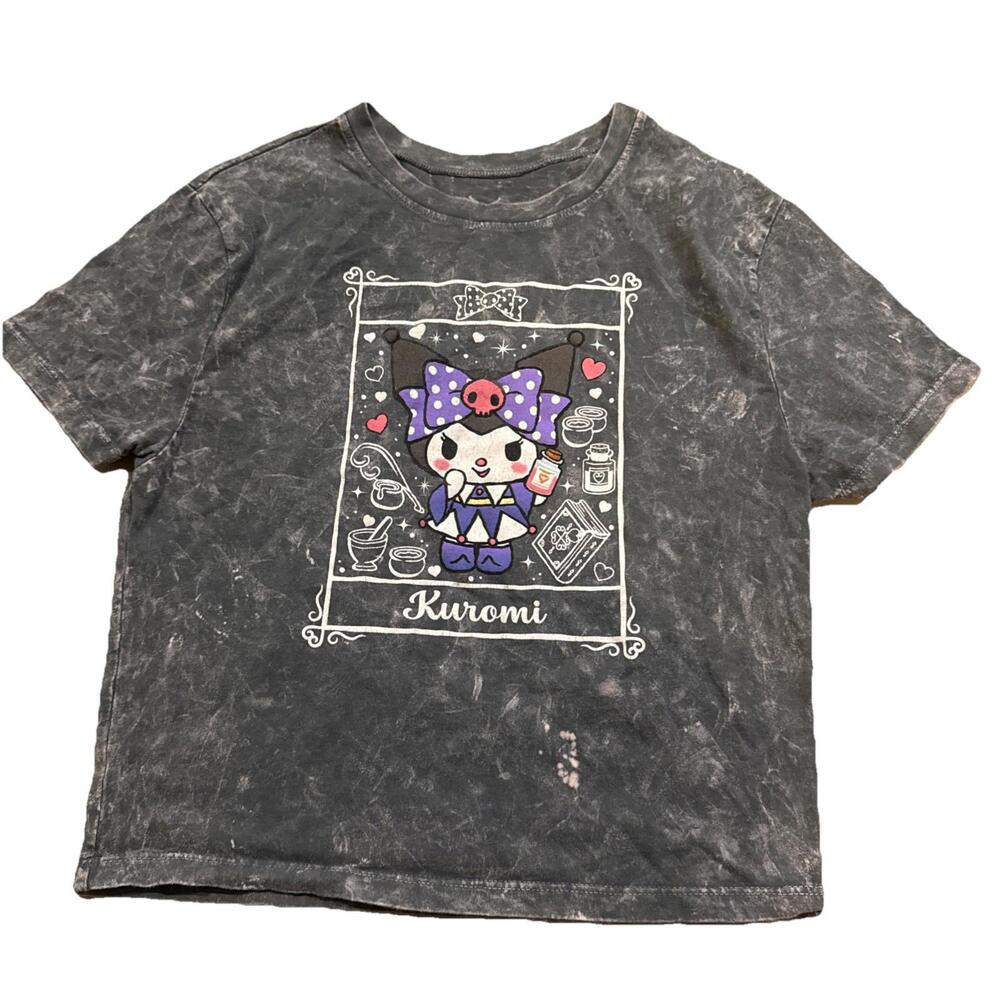 Sanrio Kuromi Graphic T-Shirt Girls XL Grey Sanriocore, Kawaii Fashion Goth